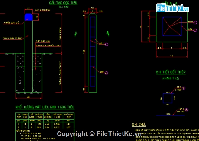 Bản vẽ chi tiết,công trình phụ trợ,cọc tiêu,thi công cọc